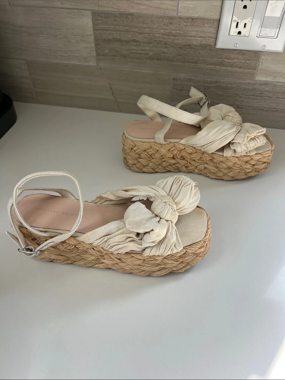 Loeffler Randall gaby espadrille platform sandals heels white tan 7